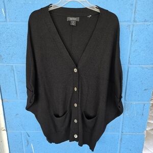 Karen Kane Women's cocoon short sleeve black cardigan Marino&Sheep wool Sz M